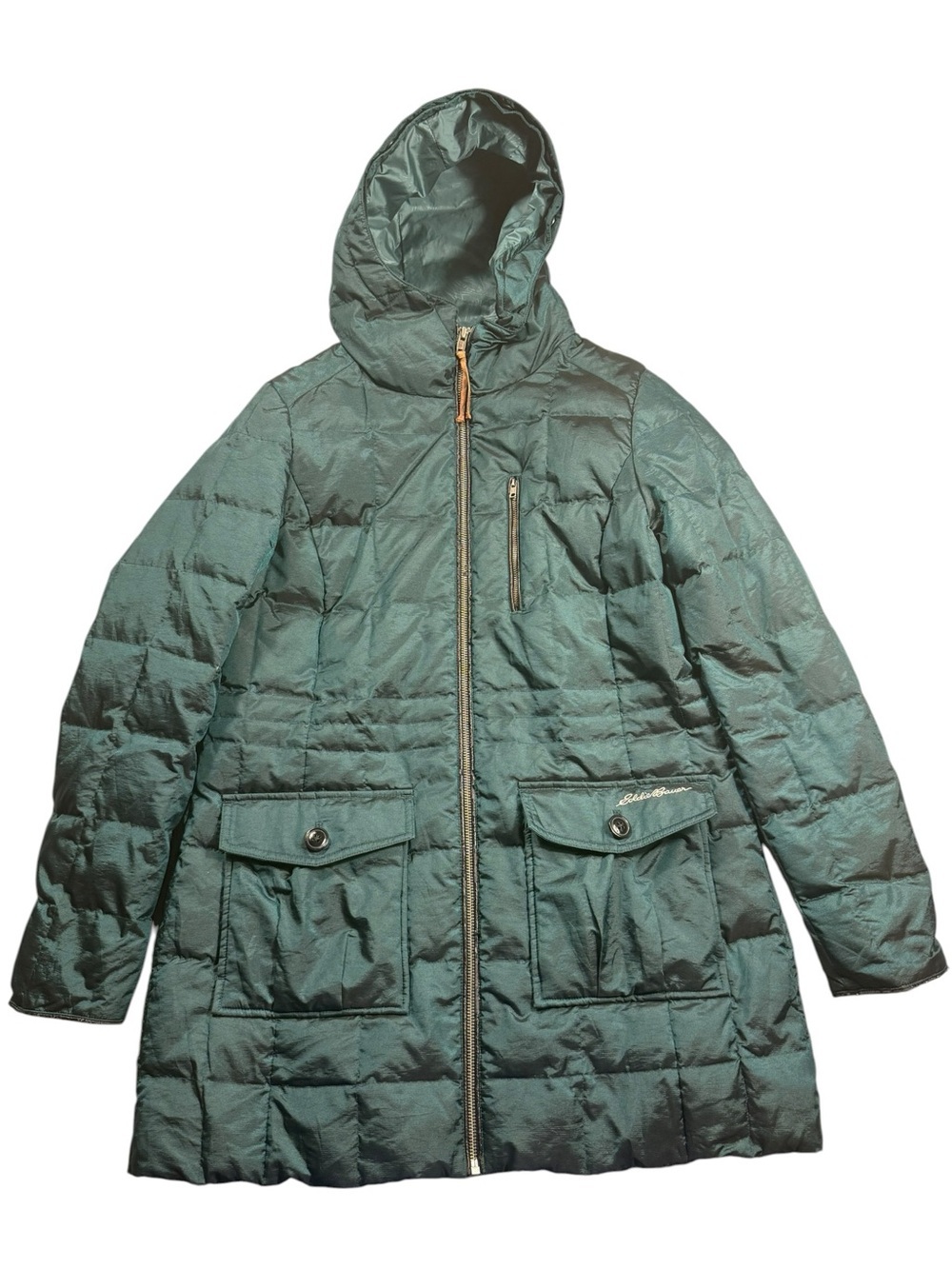 Eddie Bauer Medium Women’s Puffer Hooded Quilted Coat Zip Jacket Deep Teal Green